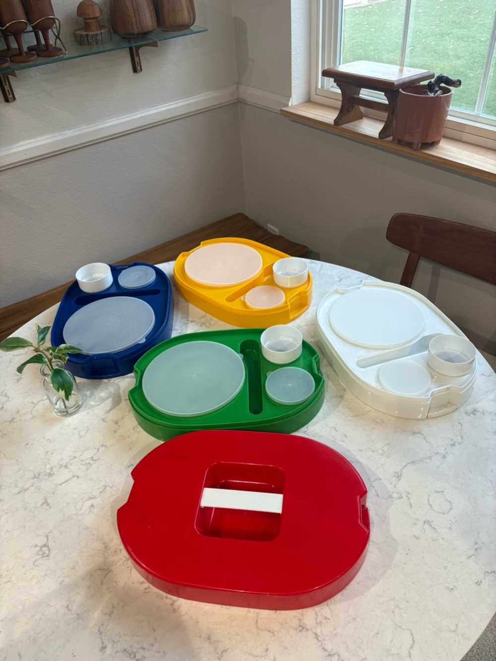 Vintage Colorful Retro Plastic Tray Set - Blue, Yellow, White, Green, Red